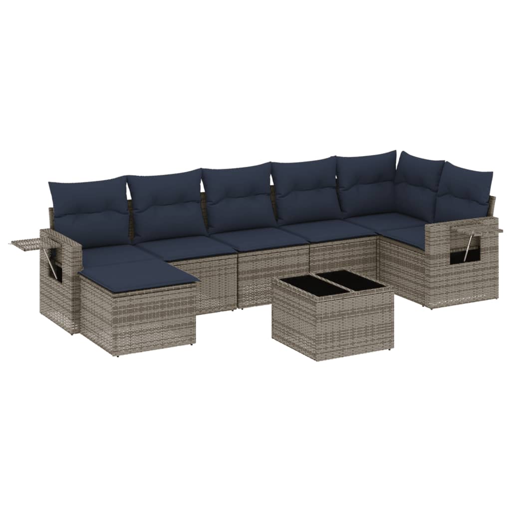 8-teiliges Gartensofa-Set mit Kissen, grau, Polyrattan