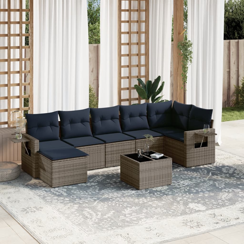 8-teiliges Gartensofa-Set mit Kissen, grau, Polyrattan