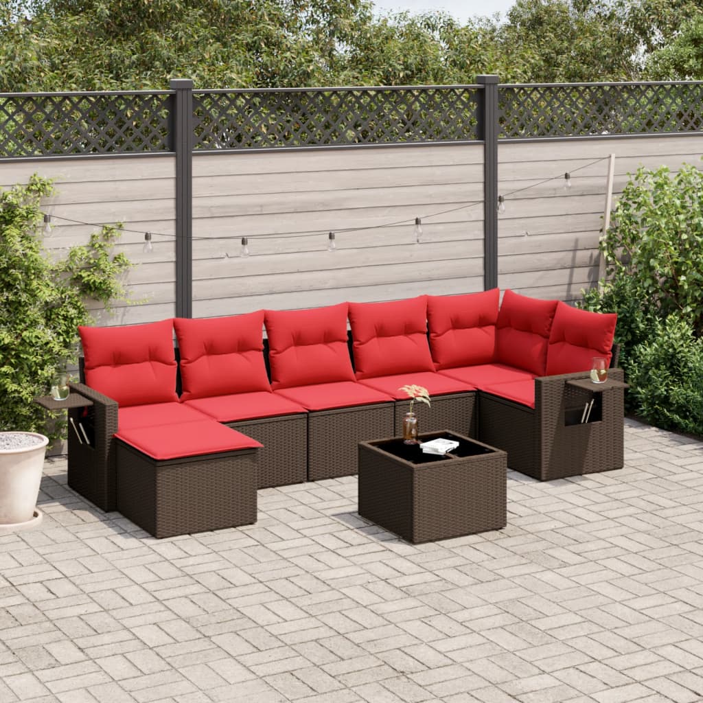 8-teiliges Gartensofa-Set mit Kissen, braun, Polyrattan