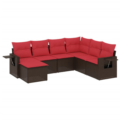 7-teiliges Gartensofa-Set mit Kissen, braun, Polyrattan