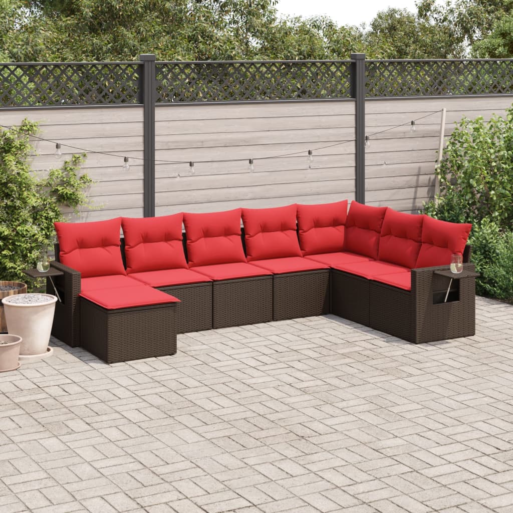 8-teiliges Gartensofa-Set mit Kissen, braun, Polyrattan