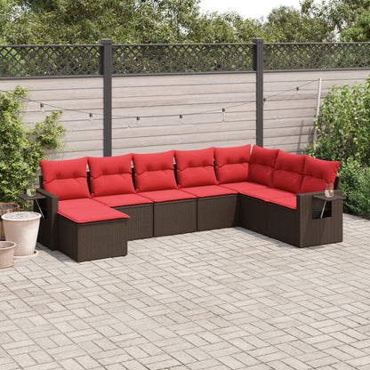 8-teiliges Gartensofa-Set mit Kissen, braun, Polyrattan
