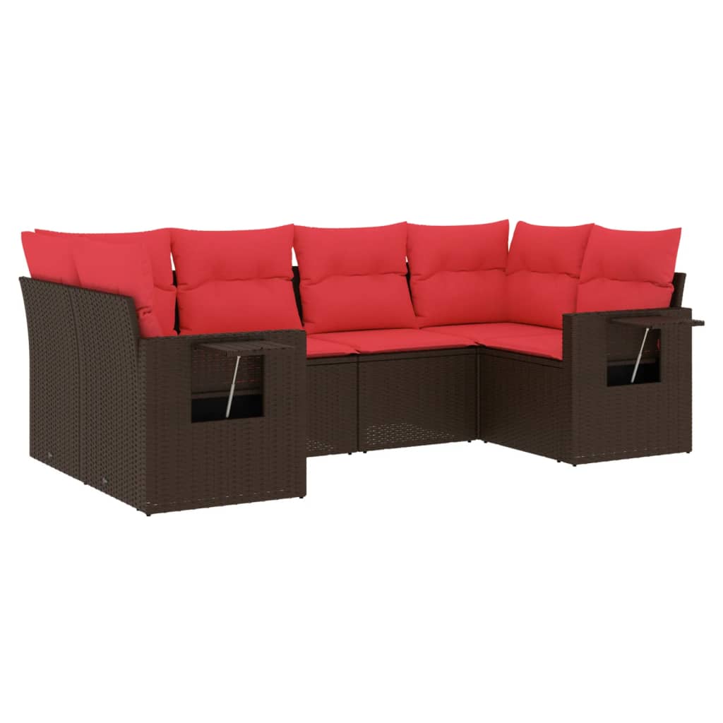 6-teiliges Gartensofa-Set mit Kissen, braun, Polyrattan
