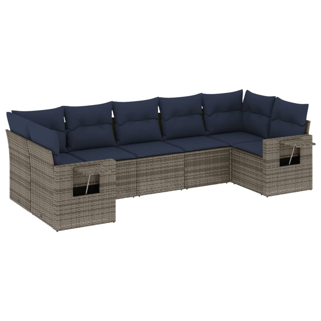 7-teiliges Gartensofa-Set mit Kissen, grau, Polyrattan