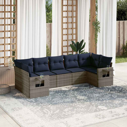 7-teiliges Gartensofa-Set mit Kissen, grau, Polyrattan