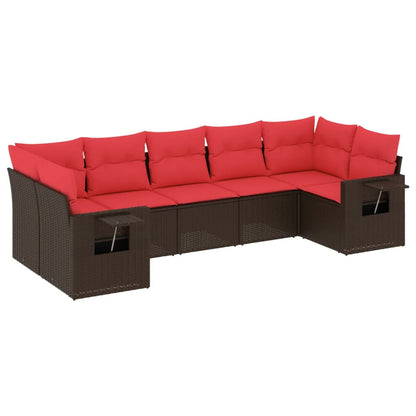 7-teiliges Gartensofa-Set mit Kissen, braun, Polyrattan