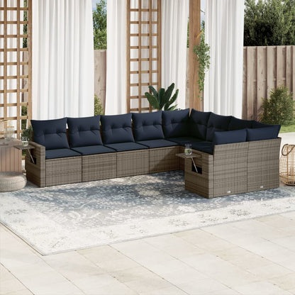 9-teiliges Gartensofa-Set mit Kissen, grau, Polyrattan