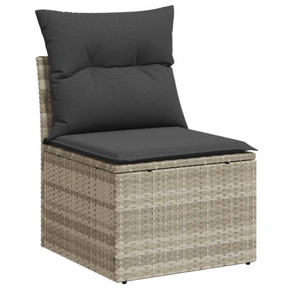 10-tlg. Garten-Sofagarnitur mit Kissen Hellgrau Poly Rattan