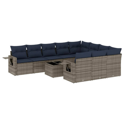 11-teiliges Gartensofa-Set mit Kissen, grau, Polyrattan