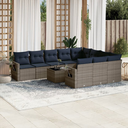 11-teiliges Gartensofa-Set mit Kissen, grau, Polyrattan