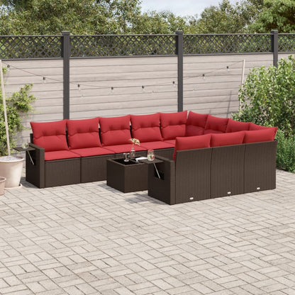 11-teiliges Gartensofa-Set mit Kissen, braun, Polyrattan