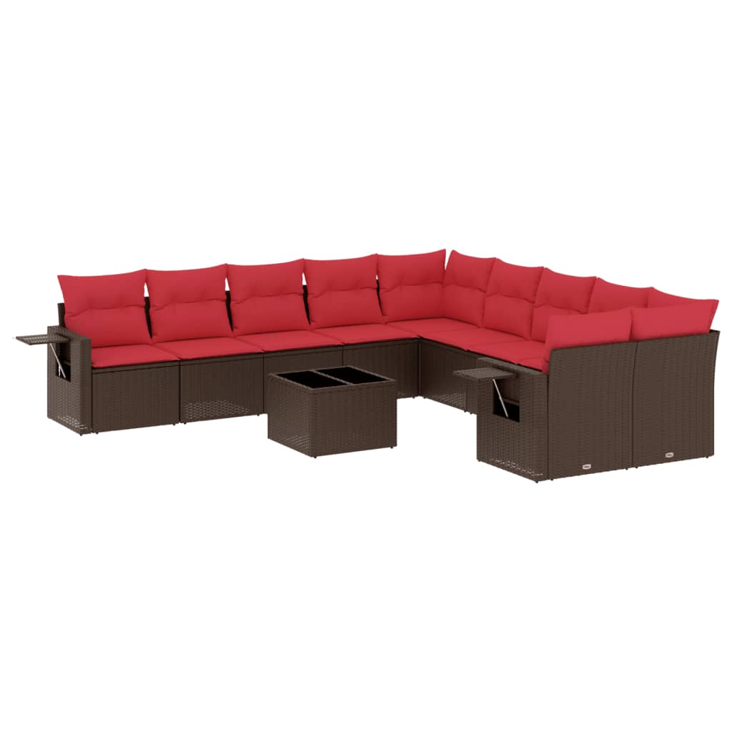 11-teiliges Gartensofa-Set mit Kissen, braun, Polyrattan
