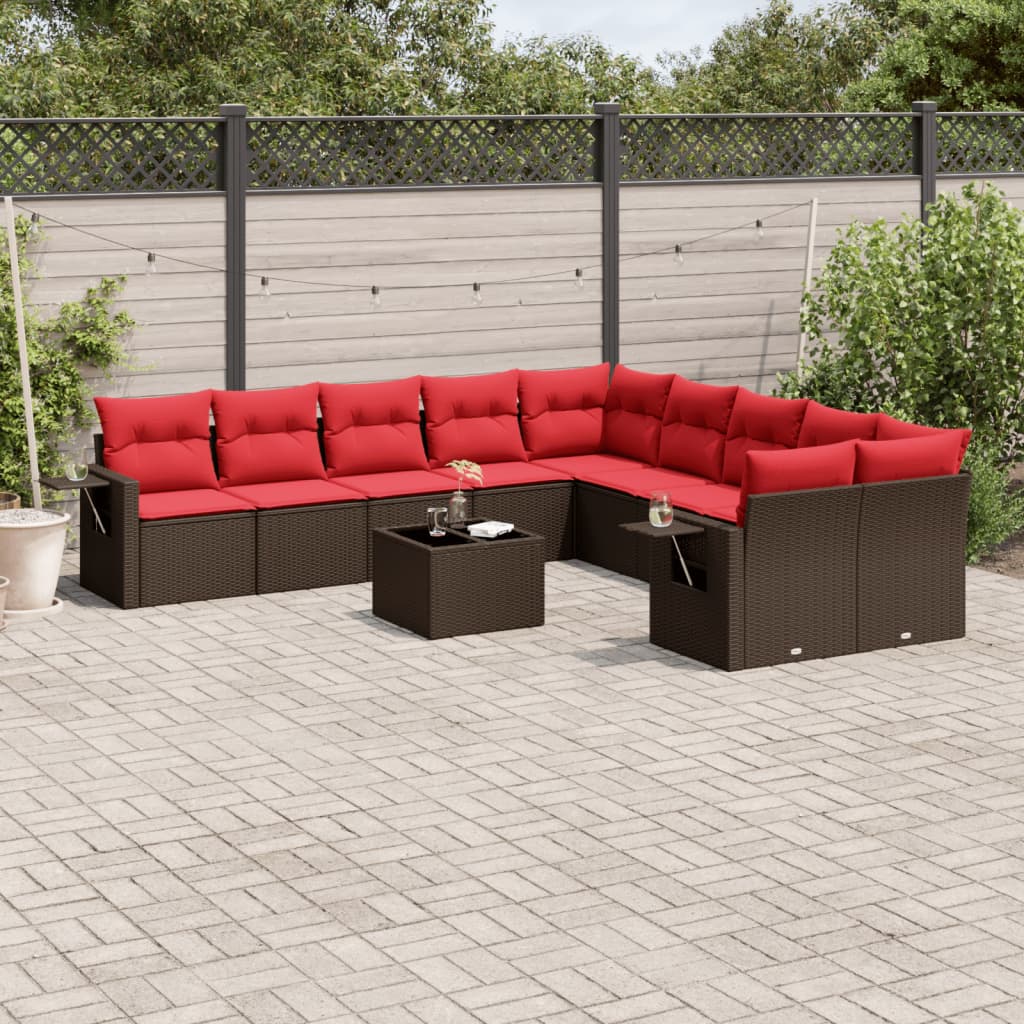 11-teiliges Gartensofa-Set mit Kissen, braun, Polyrattan