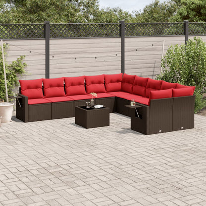 11-teiliges Gartensofa-Set mit Kissen, braun, Polyrattan