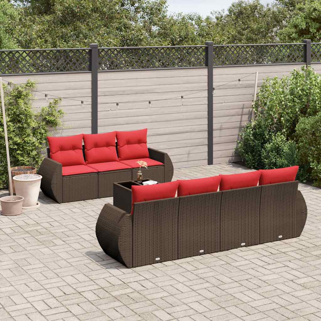8-teiliges Gartensofa-Set mit Kissen, braun, Polyrattan