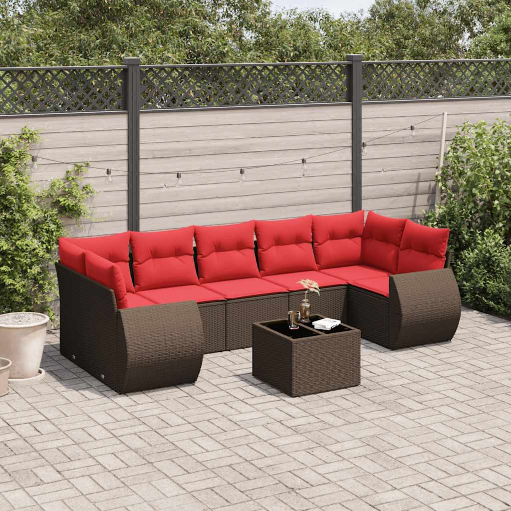 8-teiliges Gartensofa-Set mit Kissen, braun, Polyrattan