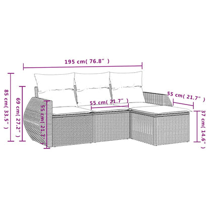 4-teiliges Gartensofa-Set mit Kissen, grau, Polyrattan