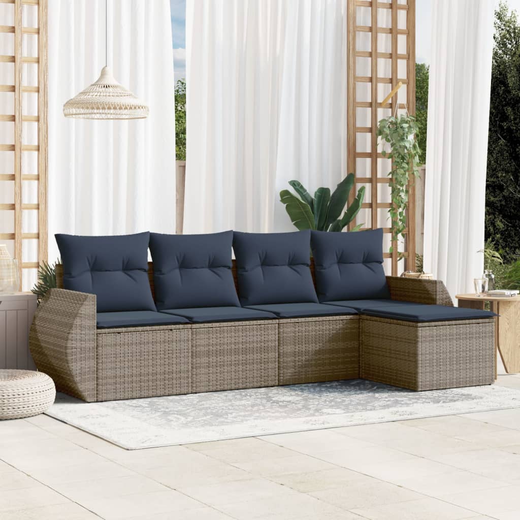 5-teiliges Gartensofa-Set mit Kissen, grau, Polyrattan