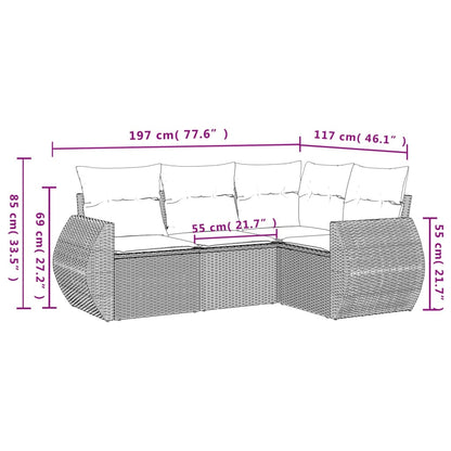 4-teiliges Gartensofa-Set mit Kissen, schwarzes Polyrattan