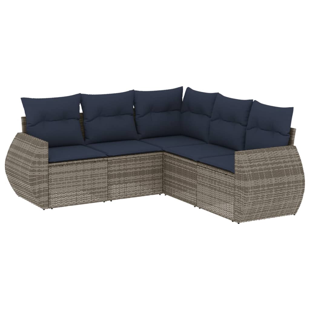 5-teiliges Gartensofa-Set mit Kissen, grau, Polyrattan
