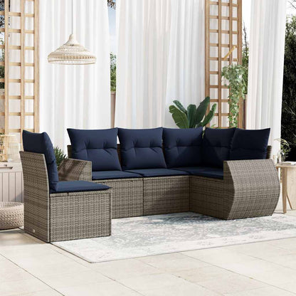 5-teiliges Gartensofa-Set mit Kissen, grau, Polyrattan