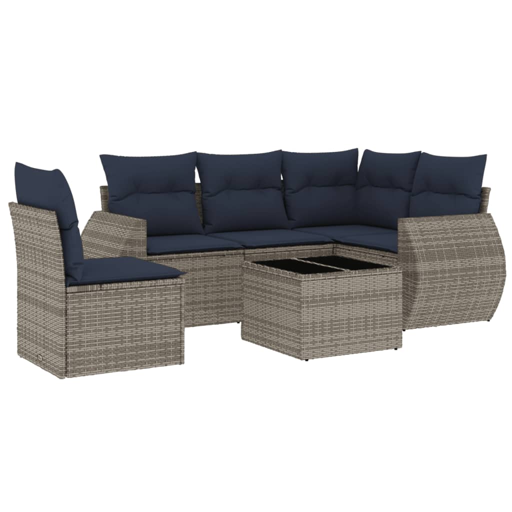 6-teiliges Gartensofa-Set mit Kissen, grau, Polyrattan