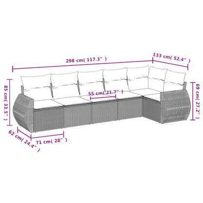 6-teiliges Gartensofa-Set mit Kissen, schwarzes Polyrattan