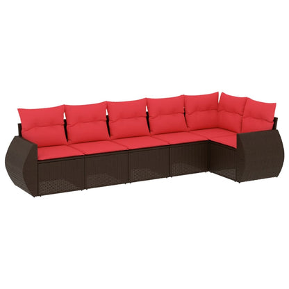 6-teiliges Gartensofa-Set mit Kissen, braun, Polyrattan