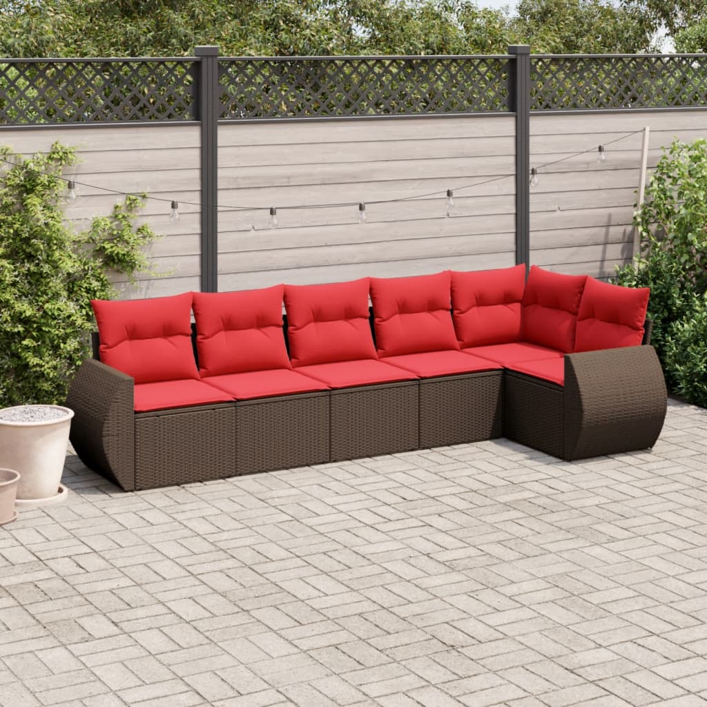 6-teiliges Gartensofa-Set mit Kissen, braun, Polyrattan