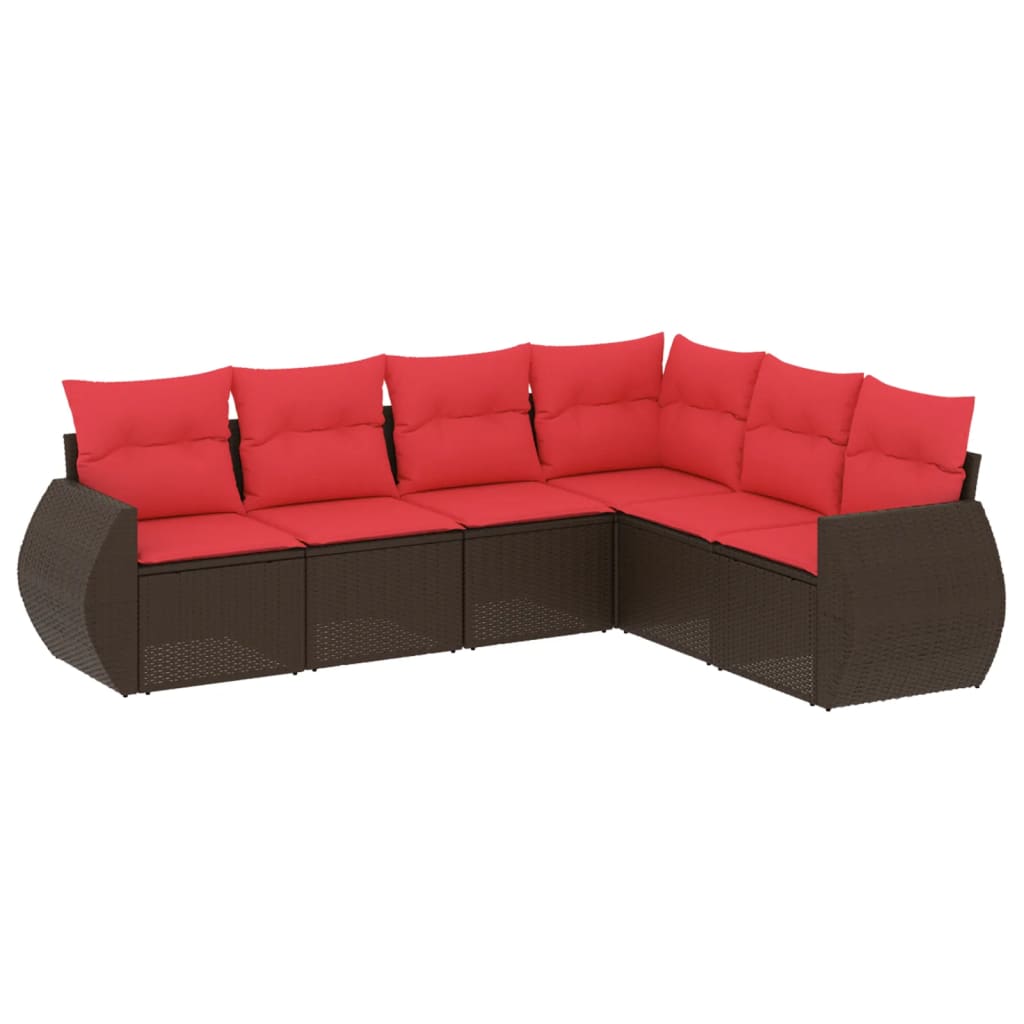 6-teiliges Gartensofa-Set mit Kissen, braun, Polyrattan