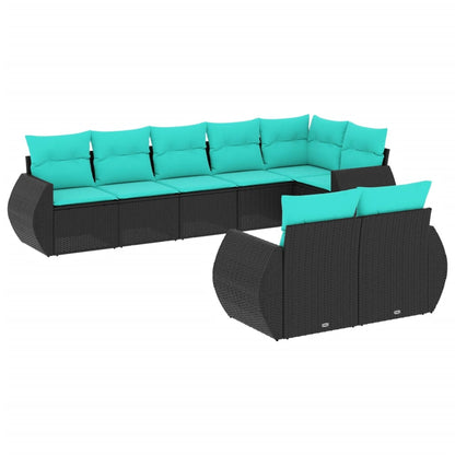 8-teiliges Gartensofa-Set mit Kissen, schwarzes Polyrattan