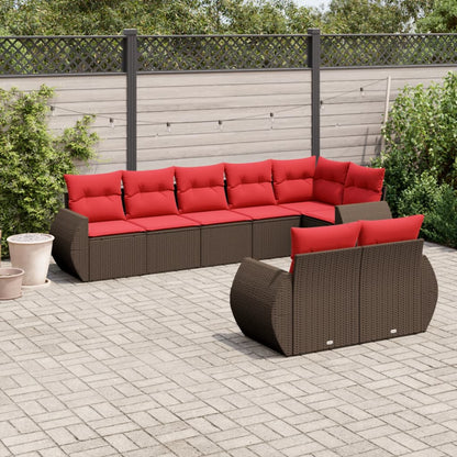 8-teiliges Gartensofa-Set mit Kissen, braun, Polyrattan