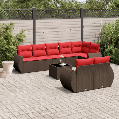 9-teiliges Gartensofa-Set mit Kissen, braun, Polyrattan