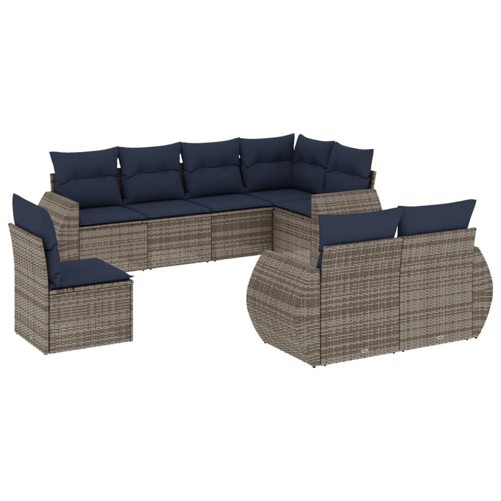 8-teiliges Gartensofa-Set mit Kissen, grau, Polyrattan