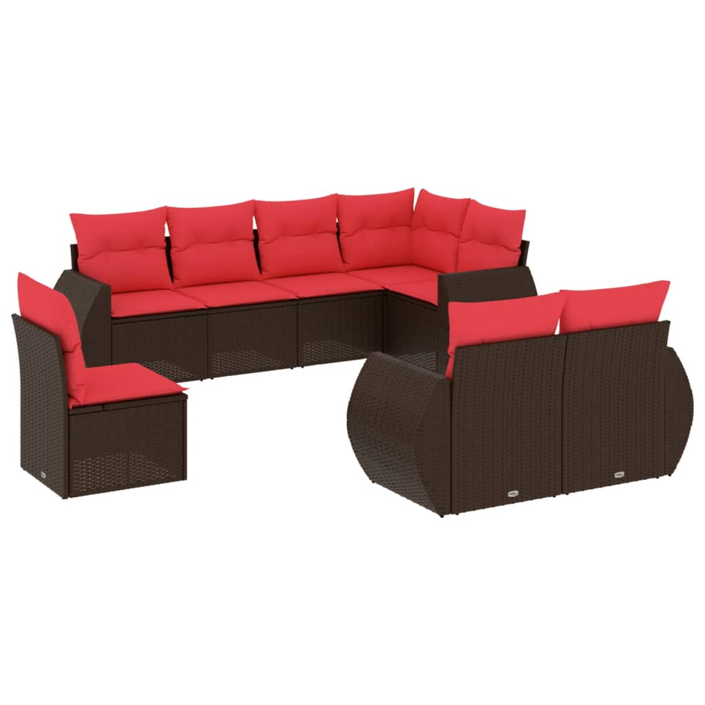 8-teiliges Gartensofa-Set mit Kissen, braun, Polyrattan