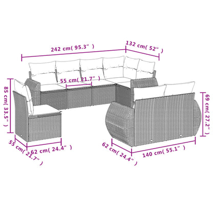 8-teiliges Gartensofa-Set mit Kissen, braun, Polyrattan
