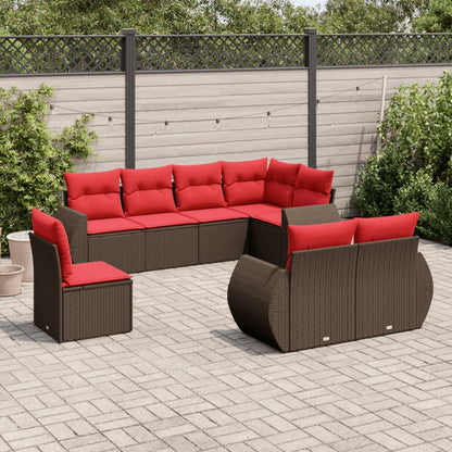 8-teiliges Gartensofa-Set mit Kissen, braun, Polyrattan