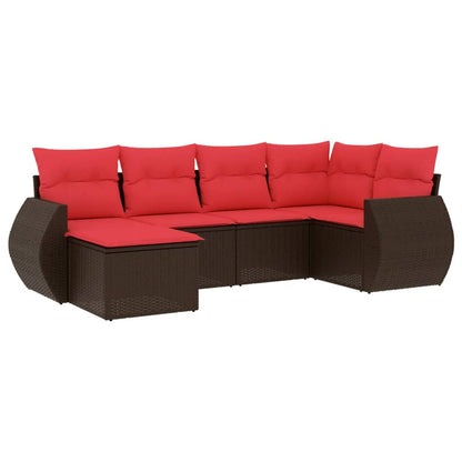 6-teiliges Gartensofa-Set mit Kissen, braun, Polyrattan