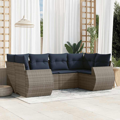 6-teiliges Gartensofa-Set mit Kissen, grau, Polyrattan