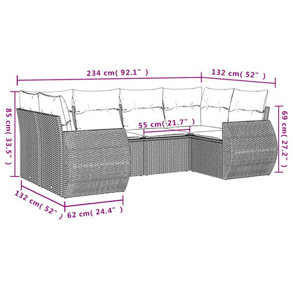 6-tlg. Garten-Sofagarnitur mit Kissen Hellgrau Poly Rattan