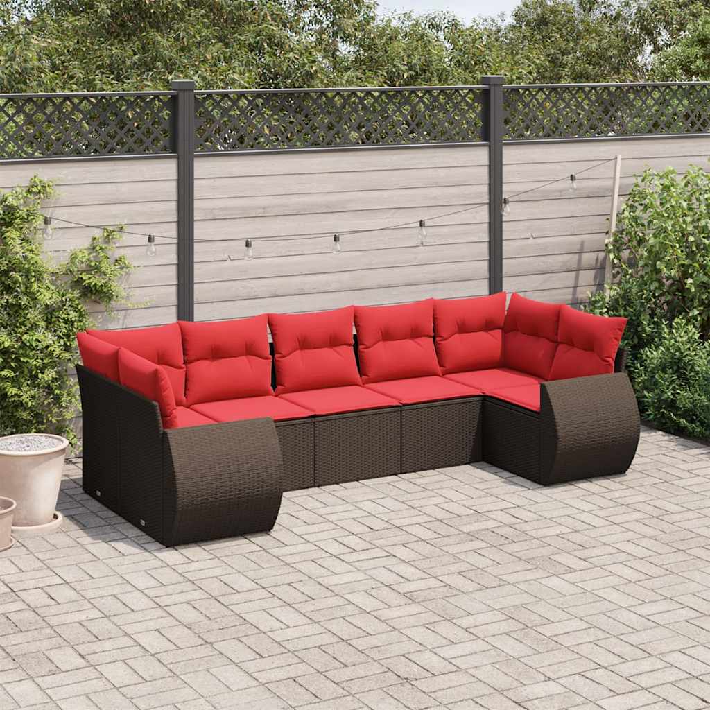 7-teiliges Gartensofa-Set mit Kissen, braun, Polyrattan