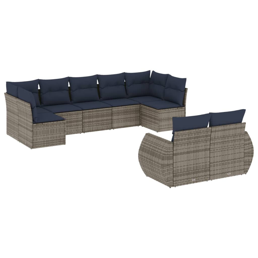 9-teiliges Gartensofa-Set mit Kissen, grau, Polyrattan