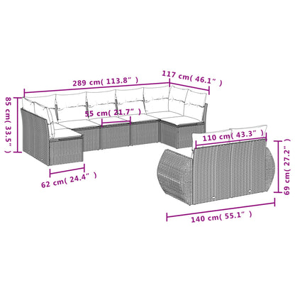 9-teiliges Gartensofa-Set mit Kissen, grau, Polyrattan