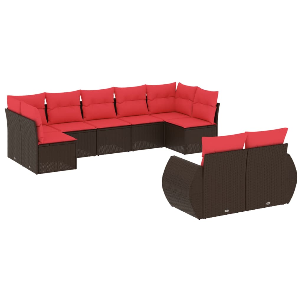 9-teiliges Gartensofa-Set mit Kissen, braun, Polyrattan