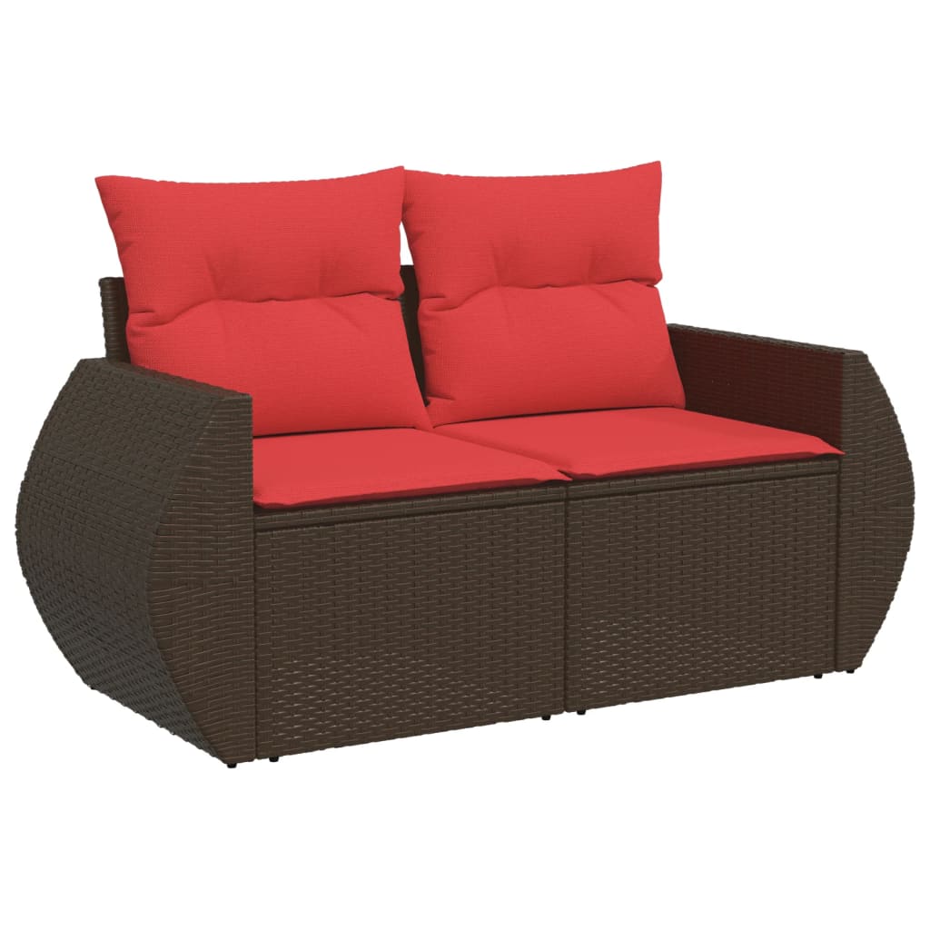 9-teiliges Gartensofa-Set mit Kissen, braun, Polyrattan