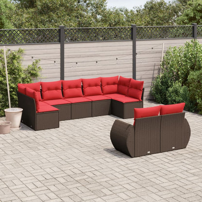 9-teiliges Gartensofa-Set mit Kissen, braun, Polyrattan