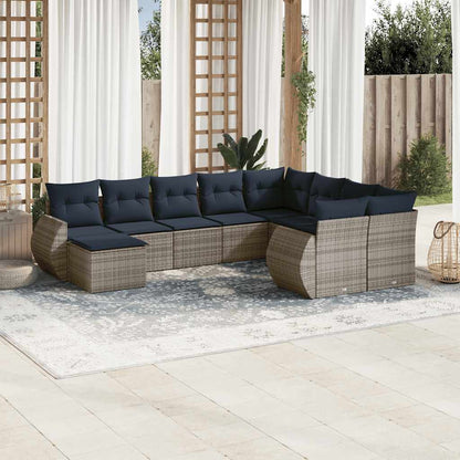 10-teiliges Gartensofa-Set mit Kissen, grau, Polyrattan