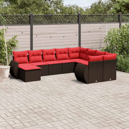 10-teiliges Gartensofa-Set mit Kissen, braun, Polyrattan