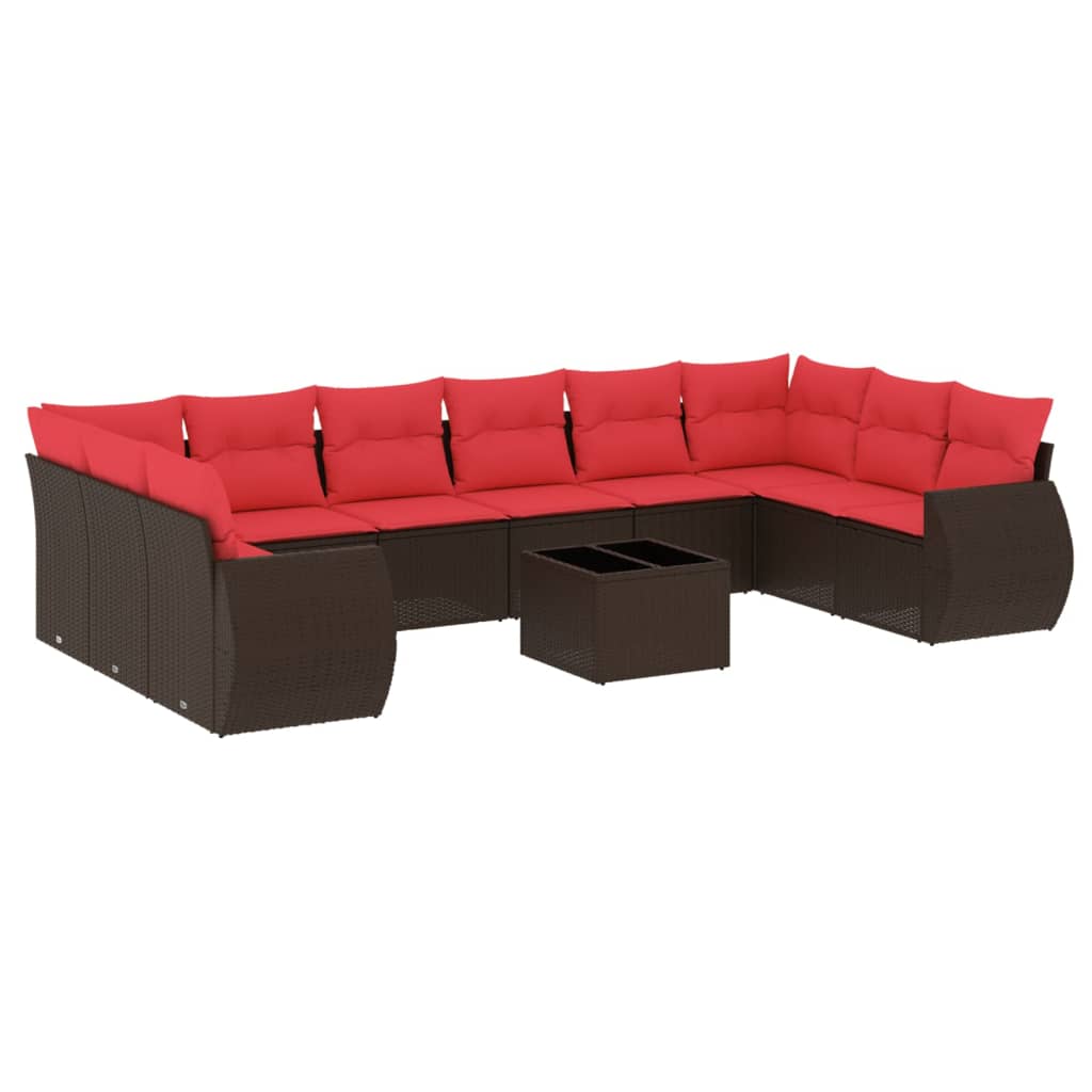 11-teiliges Gartensofa-Set mit Kissen, braun, Polyrattan