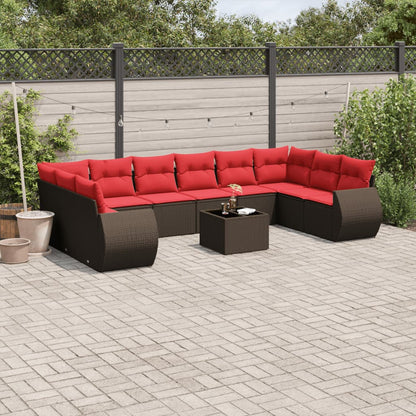 11-teiliges Gartensofa-Set mit Kissen, braun, Polyrattan